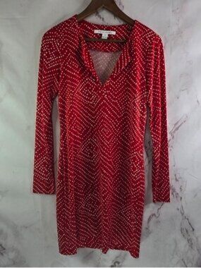 Diane Von Furstenberg Dress Womens Small 4 Red Mini Polka Dot V Neck Short